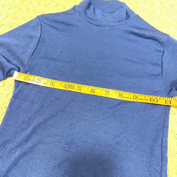 Vintage Silk Blend Stretchy Knit Mockneck Top Blue – XS - Picture 7 of 8